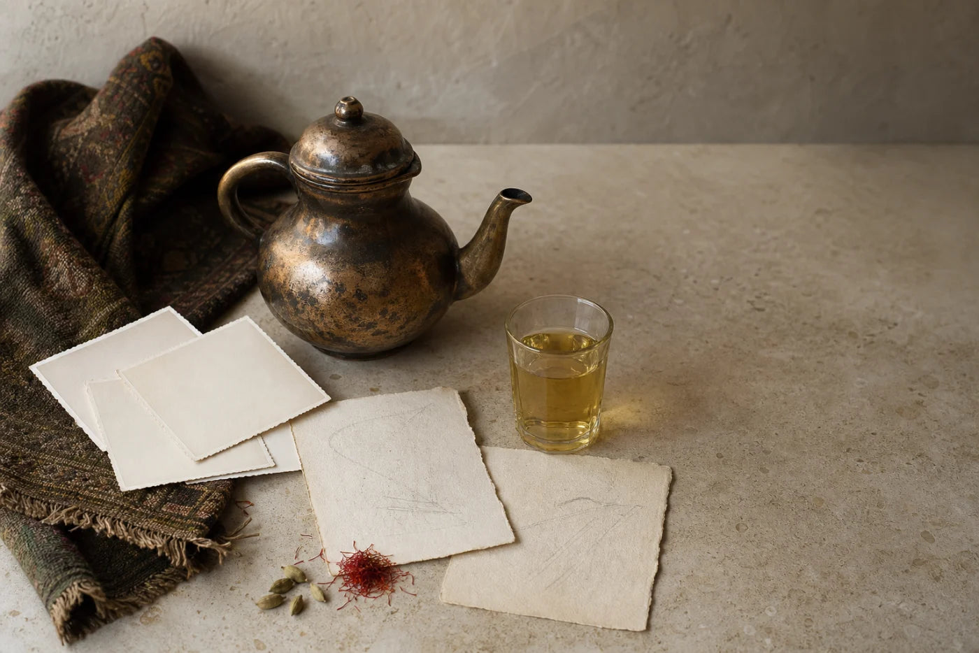 Family tea objects arranged on a table