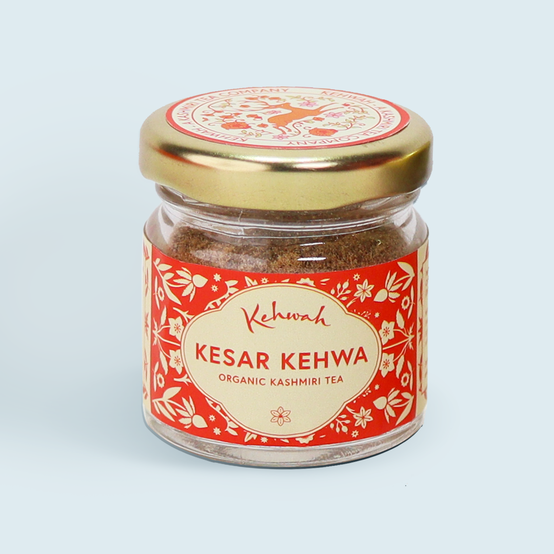 Kehwah Kashmiri kesar kahwa Original Tea | 30 Cups | Saffron, Almonds, Cardamom, Cinnamon | Instant Tea | Helps with Energy, Health and Wellbeing | Kashmiri organic tea No Bloating No Acidity