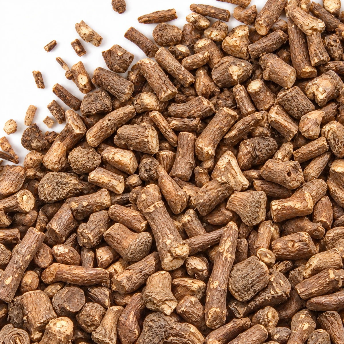 Cut dandelion root on a white background