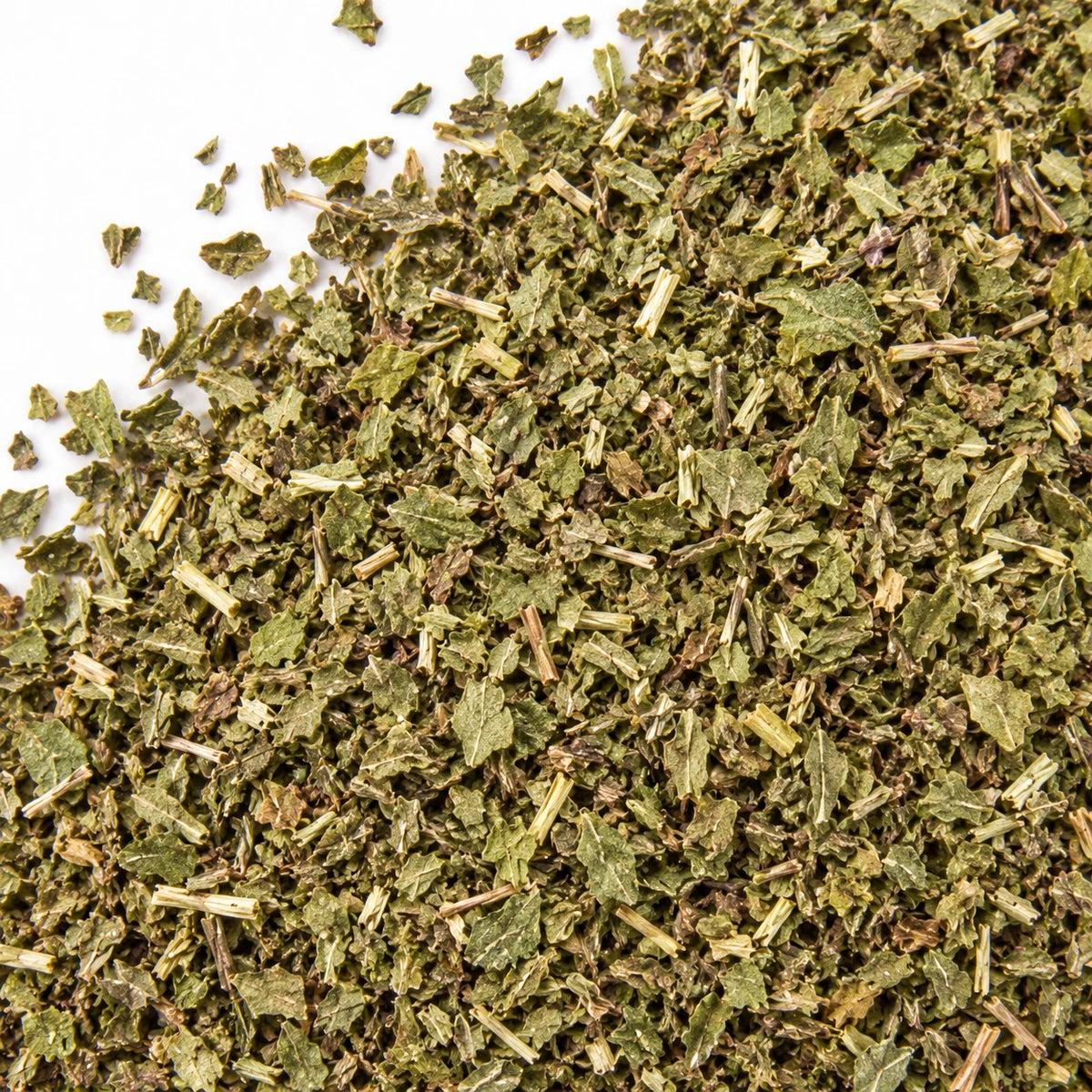 Dried peppermint leaves on a white background