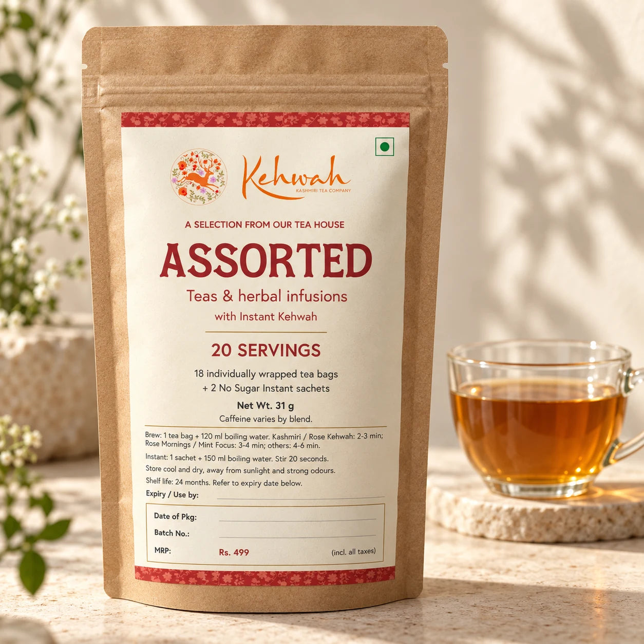 Kehwah Assorted discovery pouch with 18 tea bags and 2 No Sugar Instant sachets