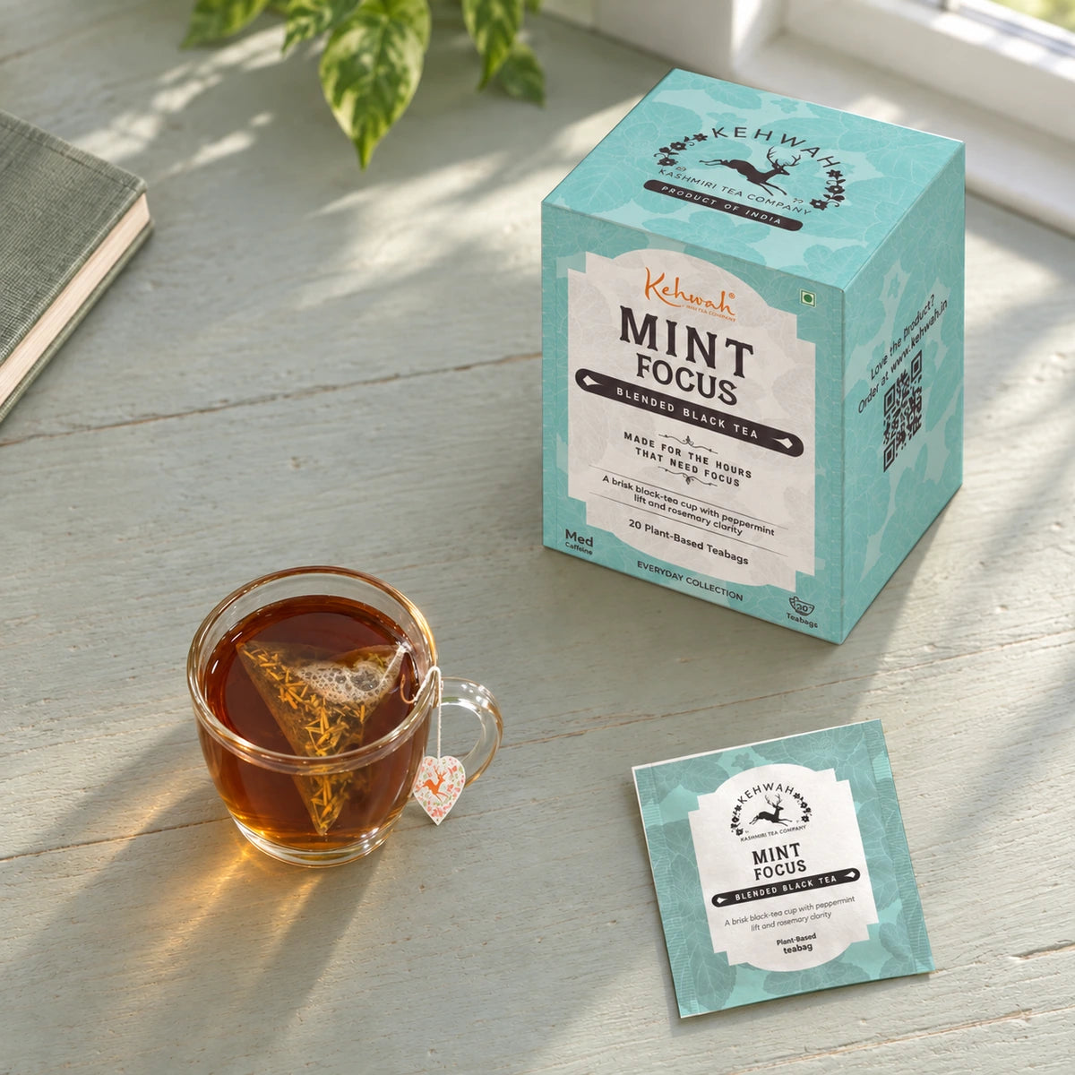 Mint Focus carton and individually wrapped tea bag