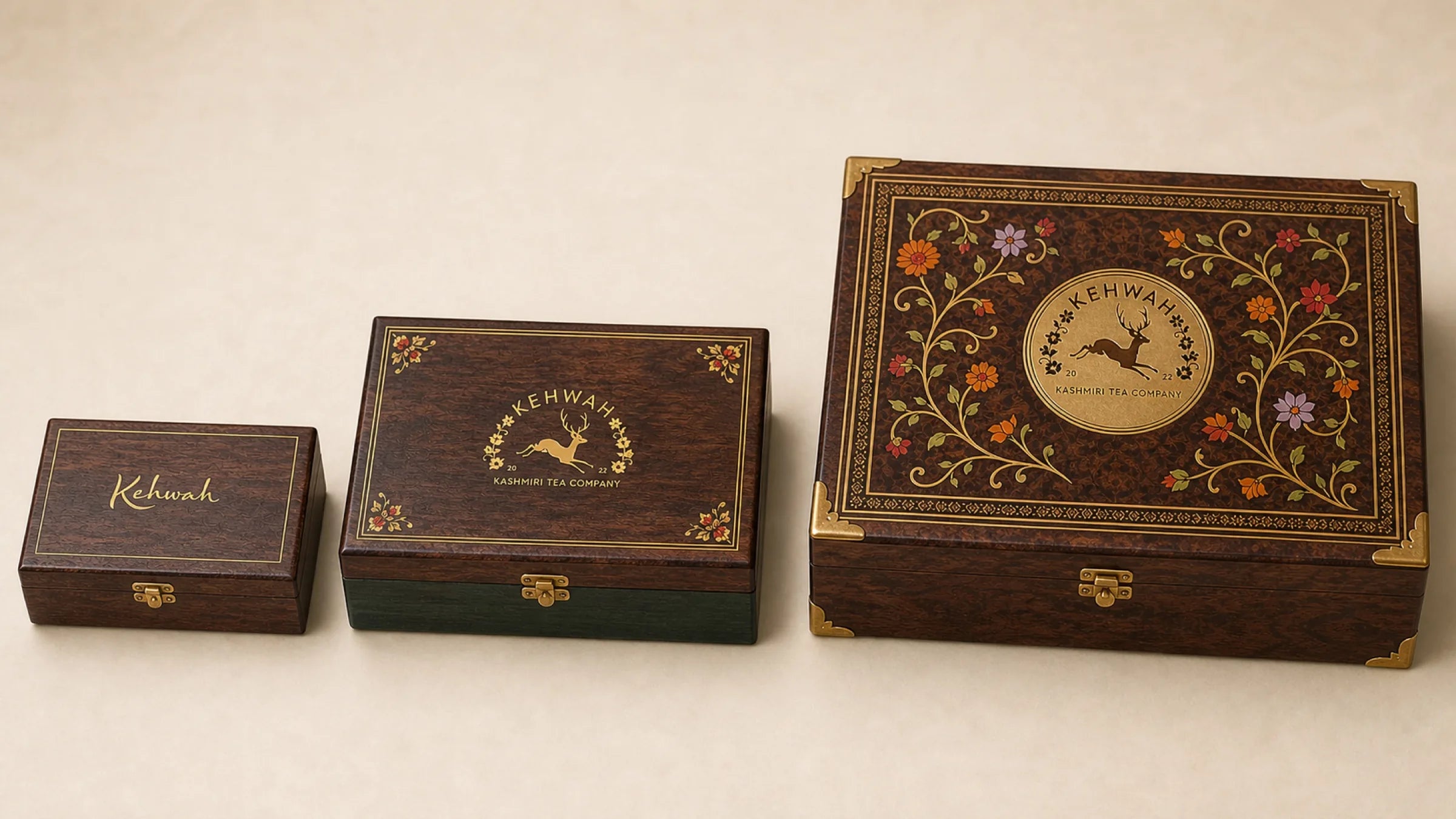 The three Kehwah mango-wood gift chests