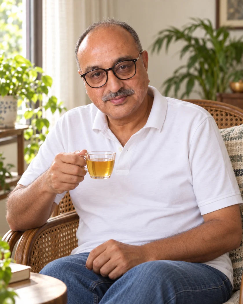 Pa with a cup of Kehwah